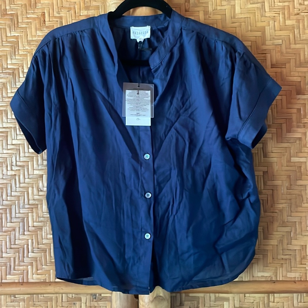 NWT Felicite Japanese cotton navy blue loose fit shirt Small